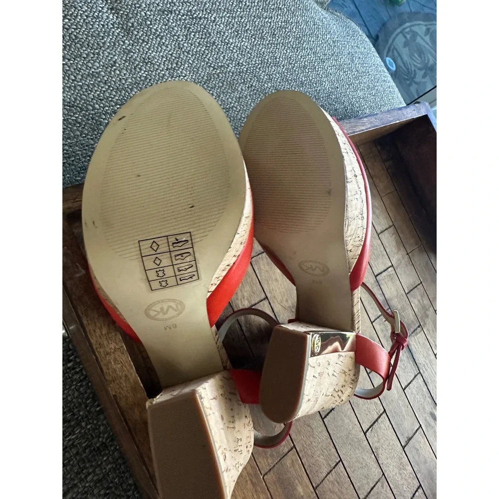 Michael Kors Natalia Mandarin Leather Platform Sandals Heels size‎ 8 EEUC